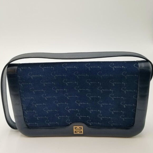 Vintage Dark Blue Suede Signature Givenchy Flap Shoulder Bag - Picture 2 of 11